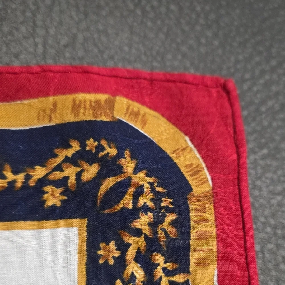 Vintage Celine Floral Silk Scarf with Navy and Red Border